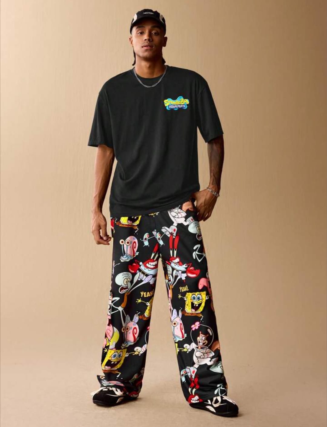 Cartoon Character Print Wide-Leg Pants – Casual Streetwear Graphic Trousers
